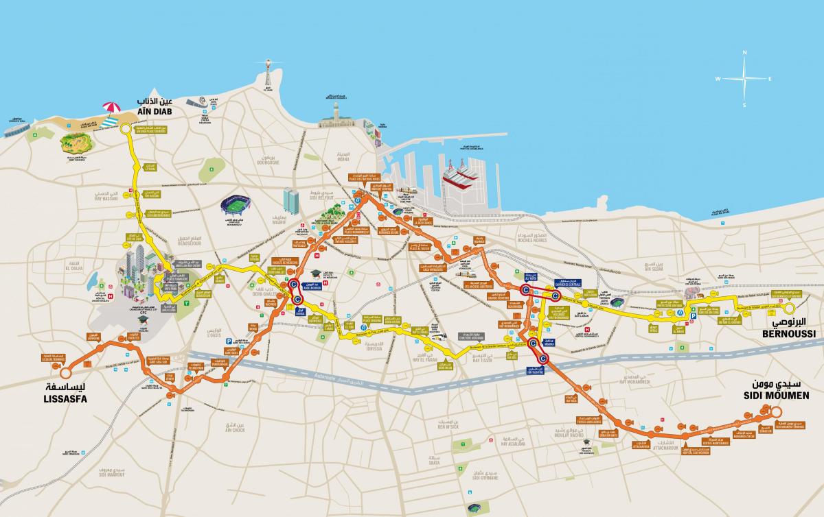Mappa delle stazioni del tram di Casablanca