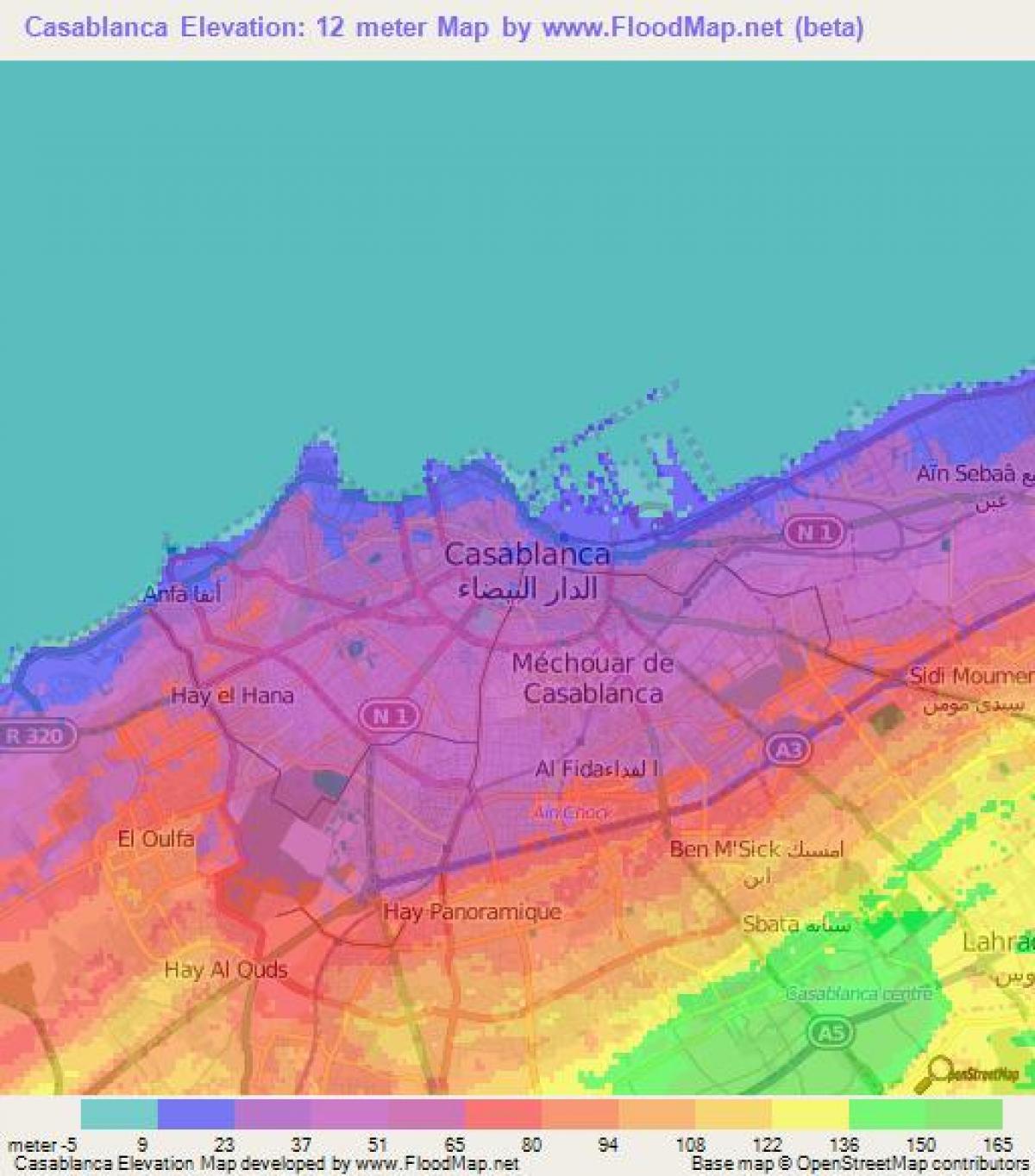 Mappa altimetrica di Casablanca